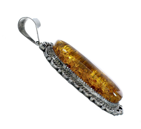Genuine Navajo Sterling Silver Amber Pendant NX11656